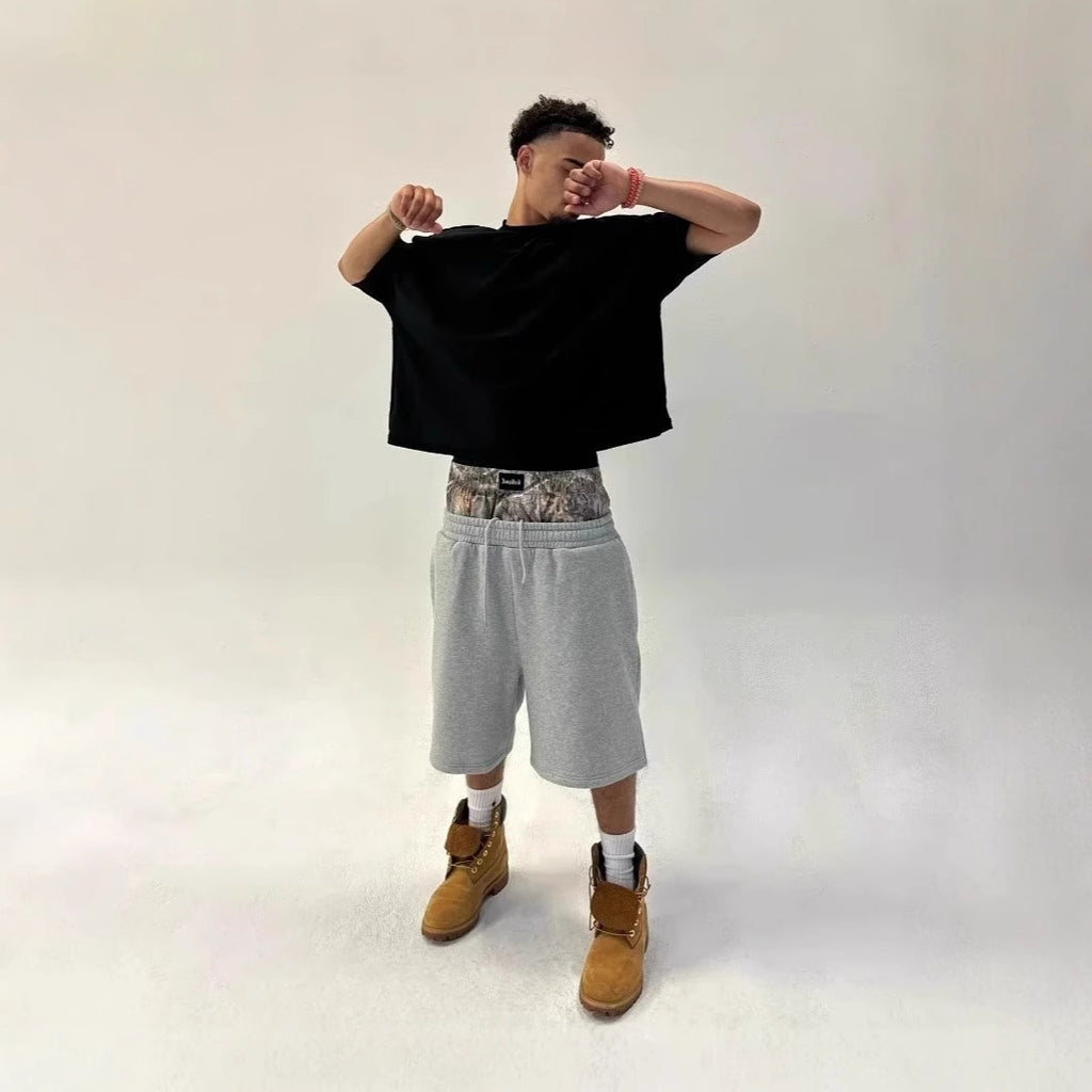 Camo Double Waisted Baggy Shorts